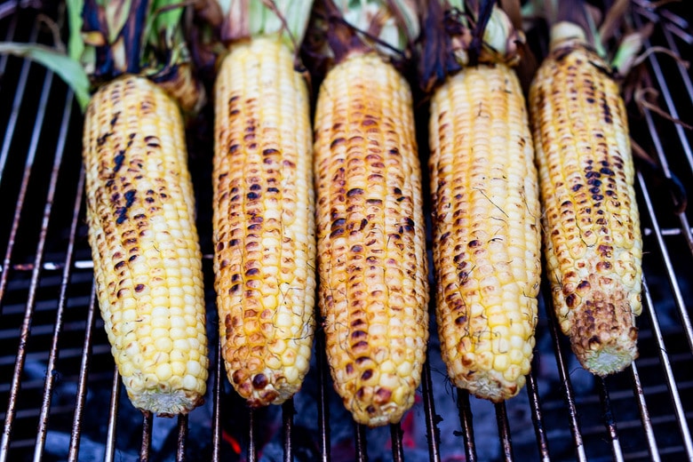 grilling corn all sides until deeply charred