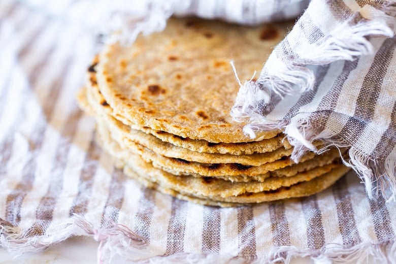 stack of corn tortillas. 