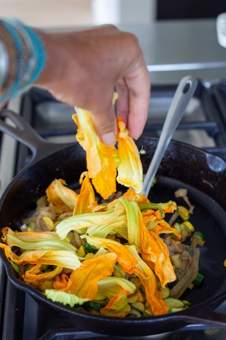 sautéing squash blossoms