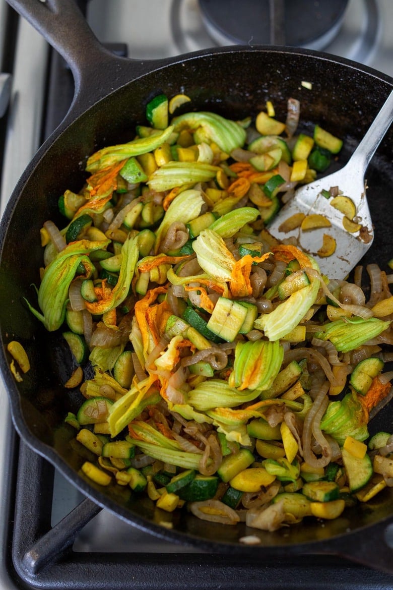 sautéed zucchini and squash blossoms