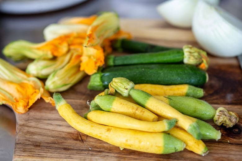 zucchini and zucchini blossoms for quesadillas 