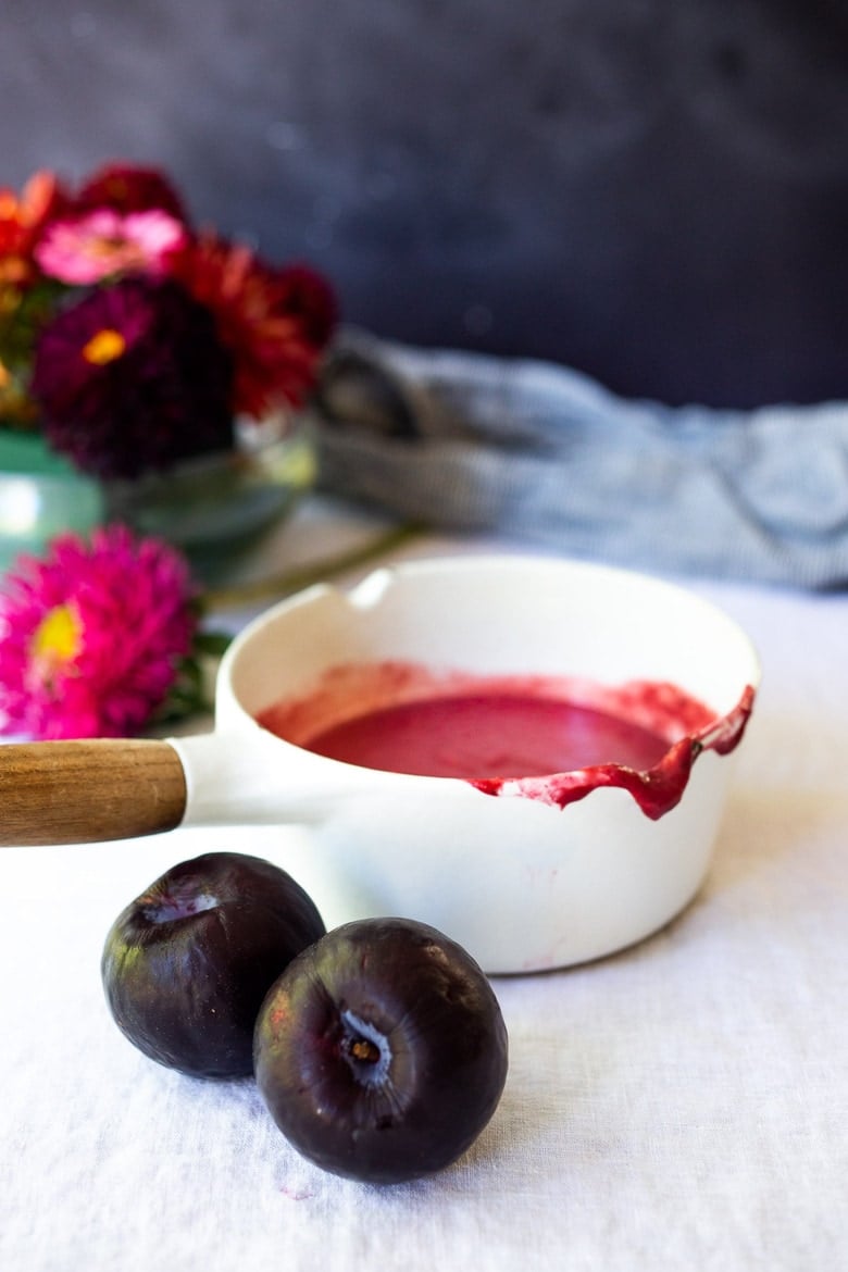 A Chinese-inspired recipe for roasted Plum Sauce infused with garlic, shallots, chilies, ginger, and five-spice to use on chicken, pork or lamb with a sugar-free alternative. #plumsauce #sugarfree