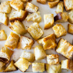 How to make EASY Homemade croutons - a great way to use up leftover sourdough bread! Vegan! #croutons