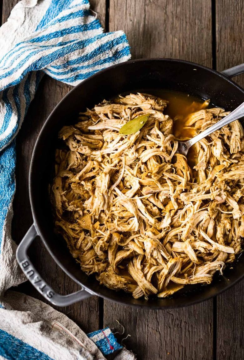 A simple easy recipe for Shredded chicken that can be made in an Instant Pot, Slow Cooker, or on the Stovetop. Use breasts or thighs, fresh or frozen, great for meal prep and busy weeknight dinners. Keeps for 5 days in the fridge, or freeze! #shreddedchicken