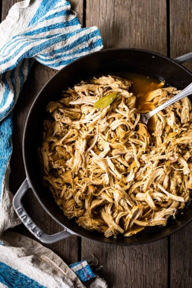 A simple easy recipe for Shredded chicken that can be made in an Instant Pot, Slow Cooker, or on the Stovetop. Use breasts or thighs, fresh or frozen, great for meal prep and busy weeknight dinners. Keeps for 5 days in the fridge, or freeze! #shreddedchicken