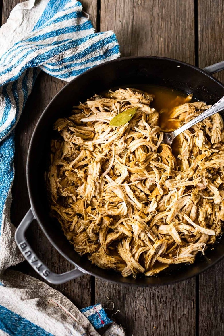A simple recipe for Shredded Chicken that can be made in an Instant pot, Slow Cooker or on the stovetop. Use breasts or thighs, fresh or frozen - fast and easy, great for meal prep! Keeps up to 5 days in the fridge.