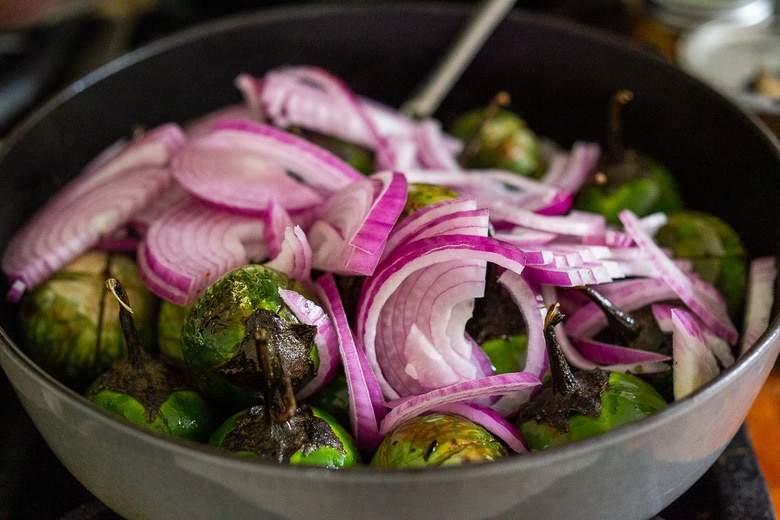 sautéing the onions and eggplant