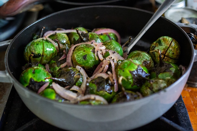 sautéing the onions and eggplant, till onions are tender