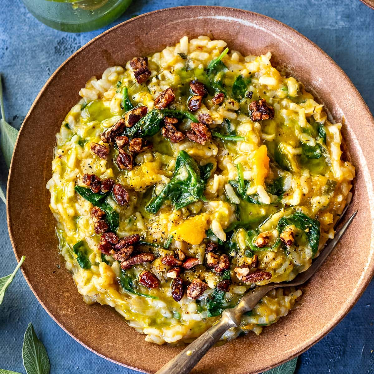 This Butternut Squash Risotto recipe couldn't be any easier. Made with leeks, and spinach with very little fuss, on your stovetop or in your Instant Pot pressure cooker. Vegan-adaptable and Gluten-free.