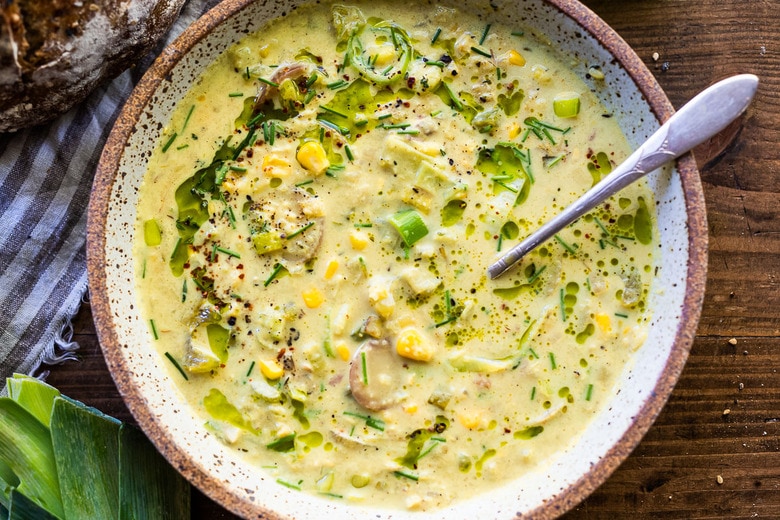 Coconut Corn Chowder with Leeks