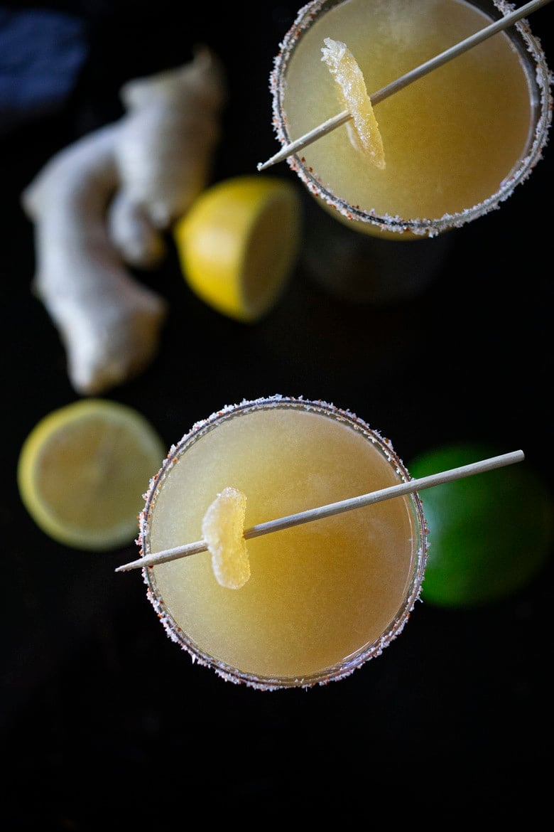 La Cura Cocktail: A mezcal Margarita meets the classic Penicillin cocktail - a fusion of two cocktail classics, with its commingling of sweet, sour, salty and smoky notes, makes for a delicious shoulder season panacea! #penicillin #cocktail #mezcal