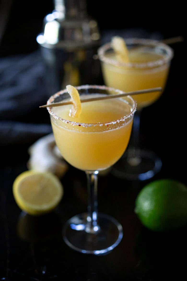 La Cura Cocktail! A mezcal Margarita meets the classic Penicillin cocktail - a fusion of two cocktail classics, with its commingling of sweet, sour, salty and smoky notes, makes for a delicious shoulder season panacea! #penicillin #cocktail #mezcal