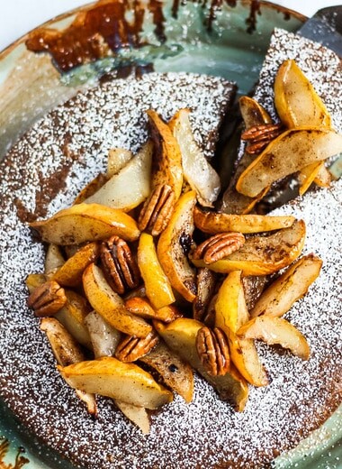 Chai-Spiced Pecan Cake with caramelized pears