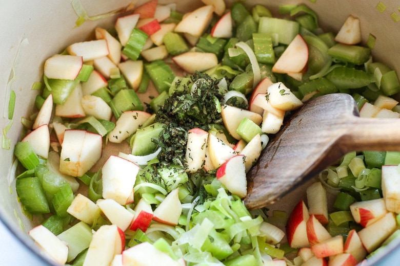 Sauteing veggies for pumpkin soup
