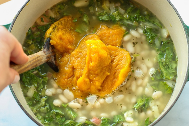 stir in the pumpkin puree to thicken the soup