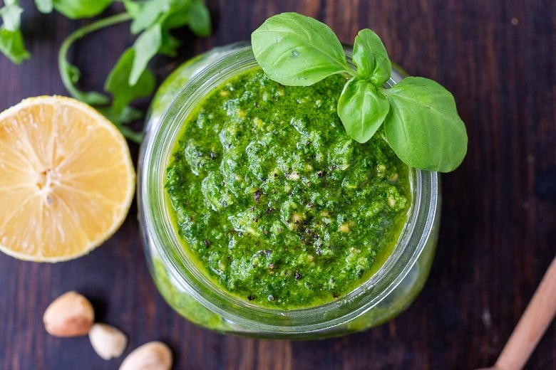 A delicious recipe for Arugula Pesto designed to enliven soups, stews, cassoulets, sandwiches and pasta dishes. It's vegan and made with almonds, basil and lemon zest adding a peppery brightness to dishes you are already making! 