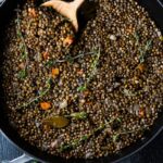 Simple Braised French Lentils - nourishing and comforting and a delicious healthy side dish that pairs well with so many things! Leftovers can be frozen, or repurposed into breakfast or into a salad! 