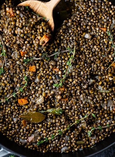 Simple Braised French Lentils - nourishing and comforting and a delicious healthy side dish that pairs well with so many things! Leftovers can be frozen, or repurposed into breakfast or into a salad! 