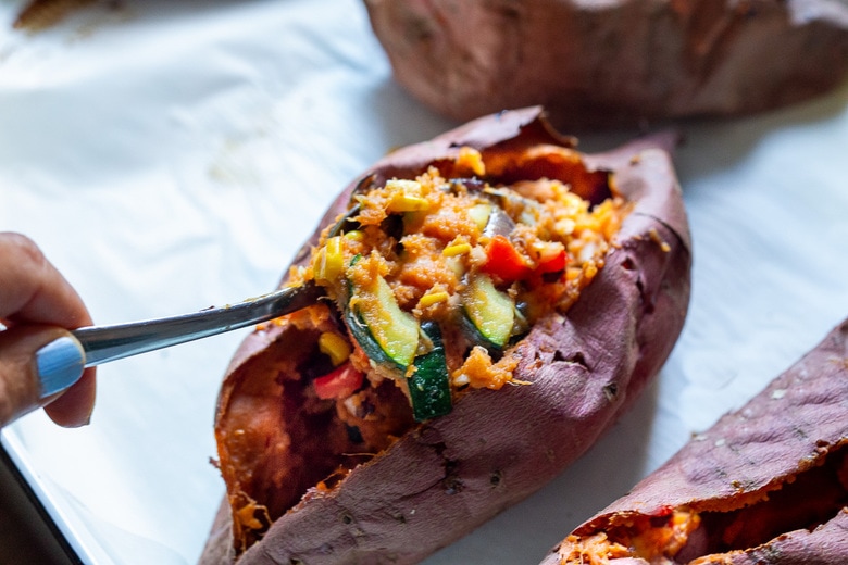 stuffing baked sweet potatoes 