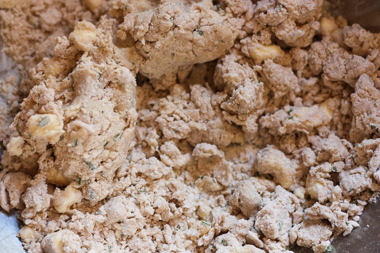 crumbly, mixed up dough for sourdough crackers.