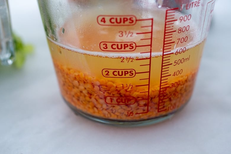 soak the split lentils in boiling water.