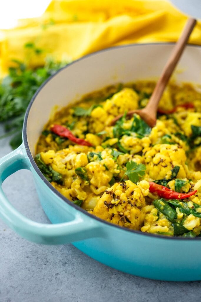30 Amazing Cauliflower Recipes: Golden Cauliflower Dal w/ Red Lentils, Coconut and Spinach