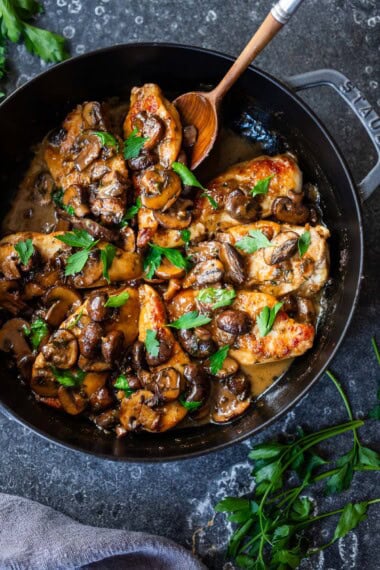 This flavorful, easy Chicken Marsala recipe is rich, earthy, and complex, with double the mushrooms in a creamy Marsala wine sauce. Serve Chicken Marsala over a bowl of creamy polenta with a leafy green salad, and dinner is ready. Includes a Video.