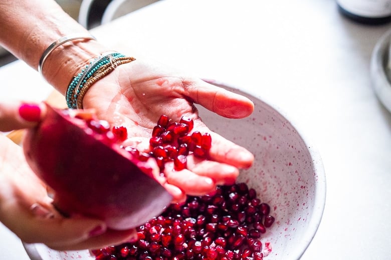 the pomegranate seeds will fall into your hands