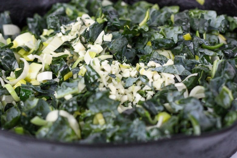 saute the leeks and kale 