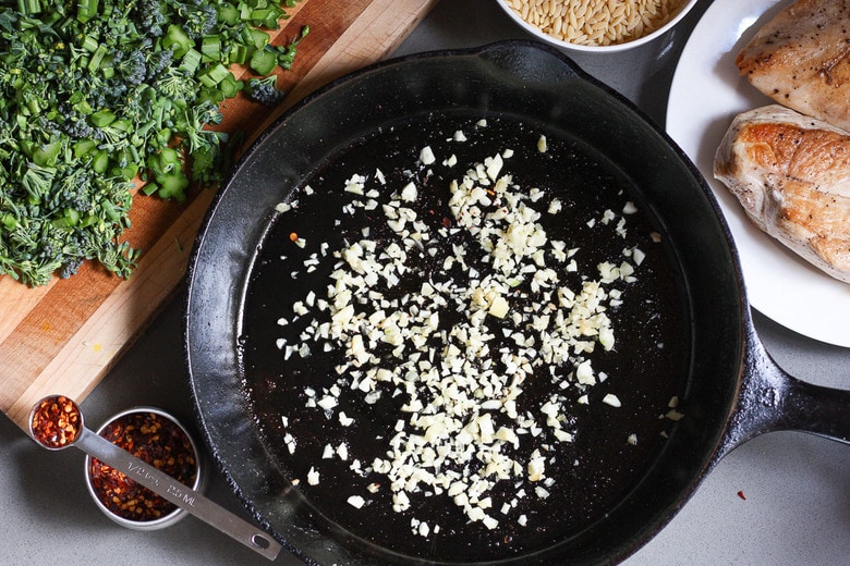 chopped garlic in a skillet.