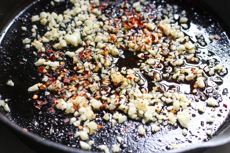 sauteeing the garlic.