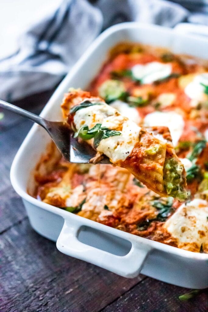  Broccoli Manicotti with tomato sauce. 