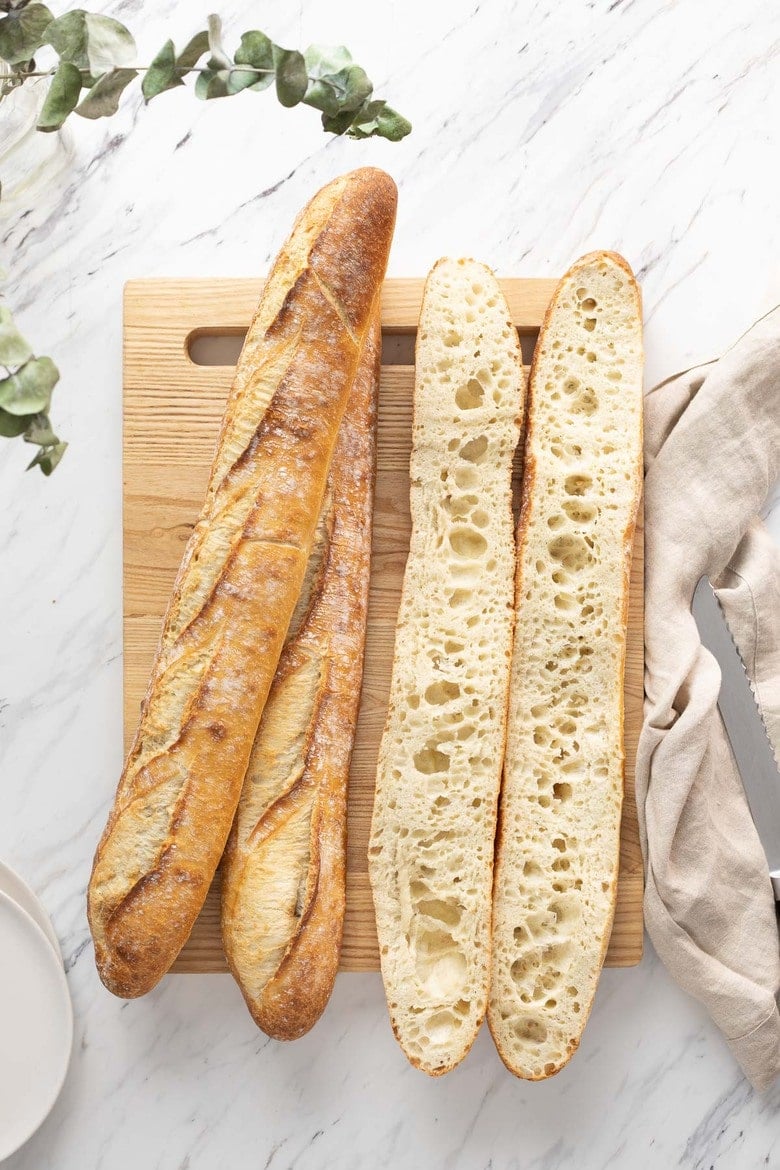 How to make Sourdough Baguettes! This sourdough baguette is everything you want in the French classic--a crunchy crust, an open, airy crumb, and lots and lots of flavor. And it’s easier to make than you think! Eat it plain, slathered in butter, or serve it with your favorite soup. 