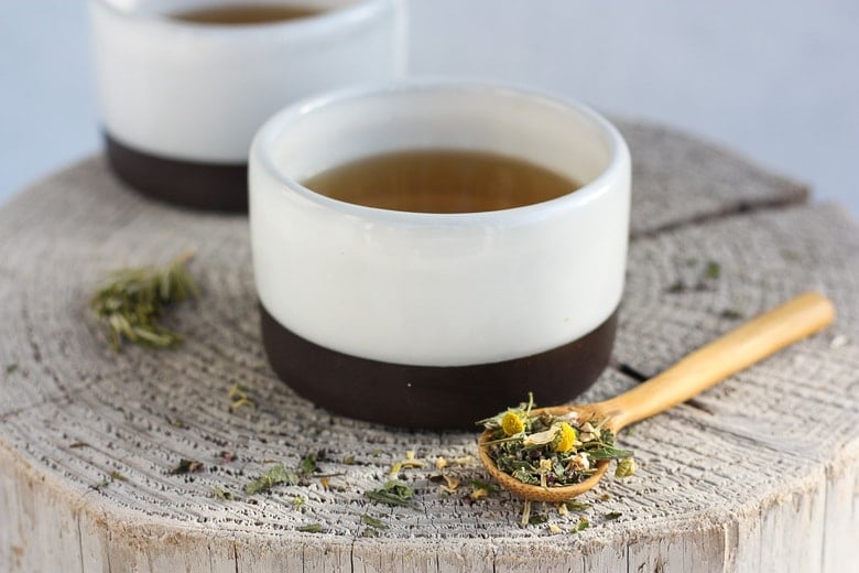 The Benefits of drinking Herbal Tea plus 3 Herbal Tea Recipes you can make at home for sleep, brain function and liver support. Easy and adaptable, these herbal tea blends are nutritive and soothing. #herbaltea #tea #herbtea