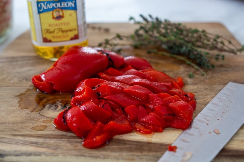 chop up and add the roasted peppers 