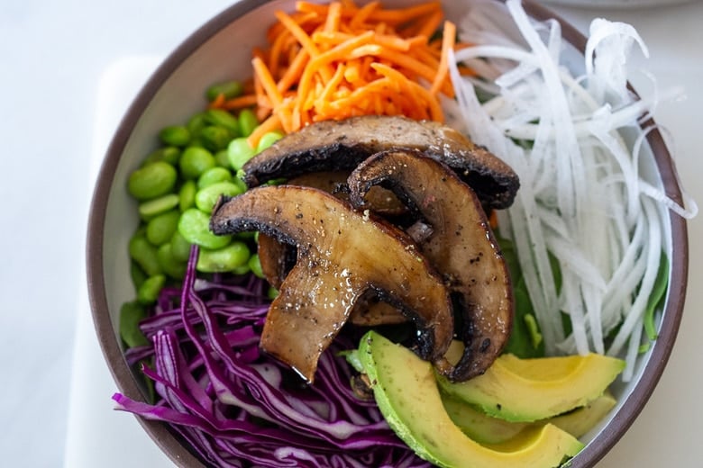 assembling the Miso Mushroom bowl 