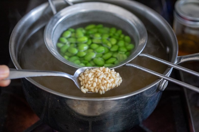 cooking the brown rice.