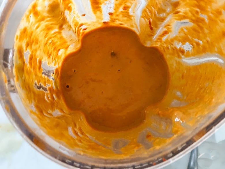 blended peanut sauce in a blender 