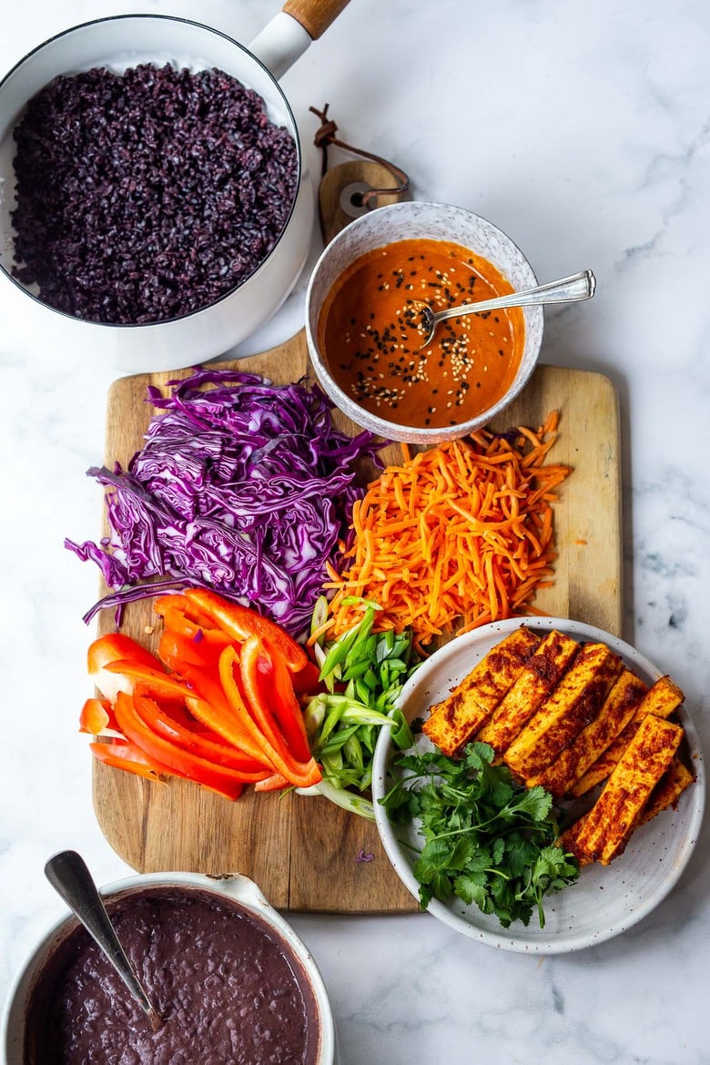 Prep all the veggies and bake the tofu