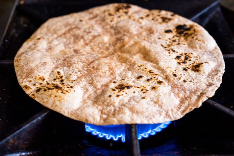 toasting the tortilla 