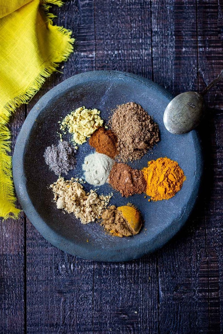 How to make homemade Yellow Curry Powder using spices you already have in your spice drawer. This mild Indian version is simple and easy and can be made with whole spices or ground spices. #currypowder #yellowcurrypowder #curry