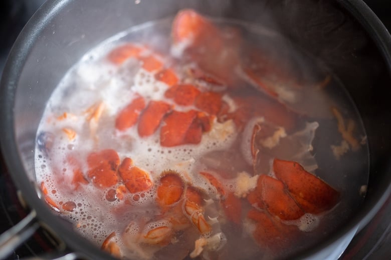 Simmer the lobster shells to make the stock 