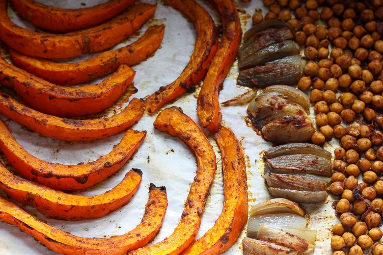 roasted squash, shallots and chickpeas