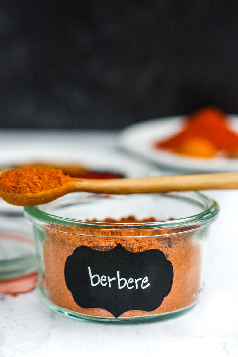 Berbere spice in a glass jar