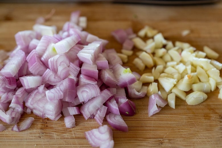 chopped onion and garlic 