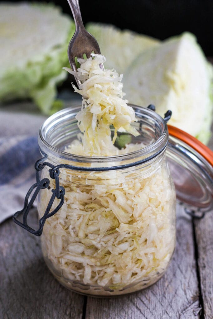 Homemade sauerkraut in a jar. 