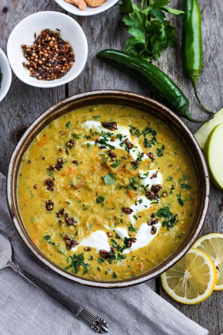 Instant Pot Mulligatawny Soup is so creamy and richly satisfying with bright and spicy flavors.  This vegan adaptable version is delicious as is or can easily be built upon adding chicken, more veggies and rice.  An easy and fast weeknight meal!