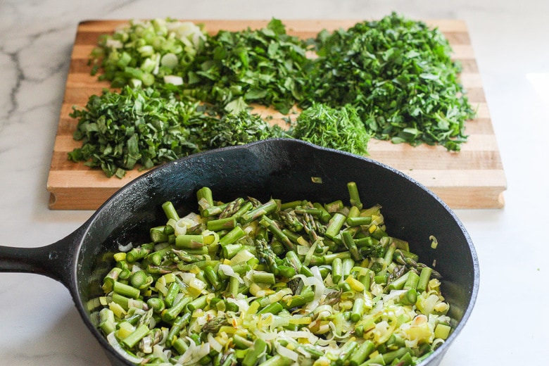 prepping the veggies and herbs