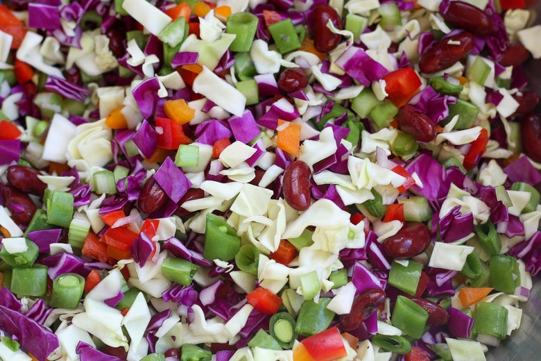 Ingredients in chopped salad.