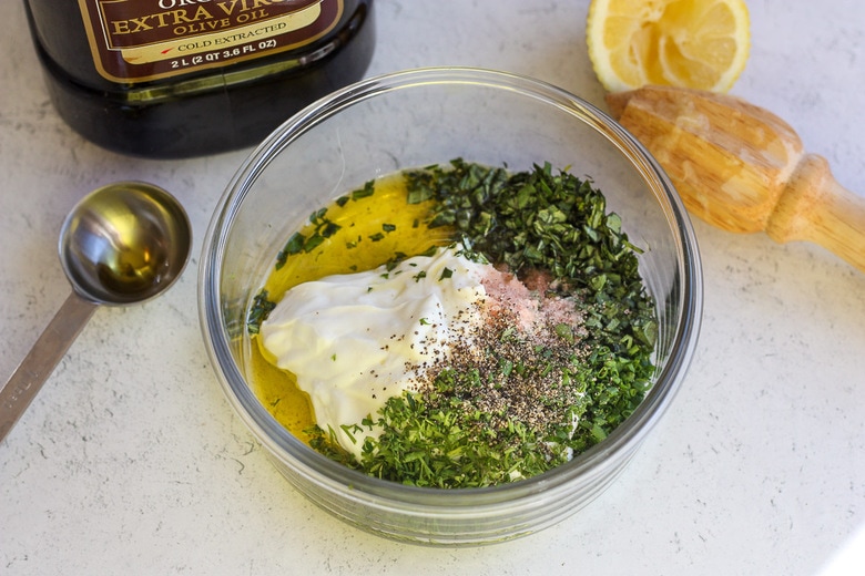 Yogurt dressing ingredients for Chopped Salad.